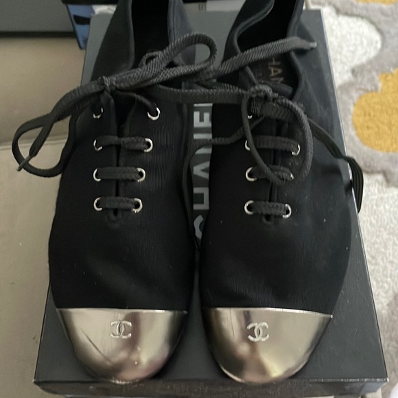 Black Jersey Chanel Flats size 39.5 - Picture 1 of 5